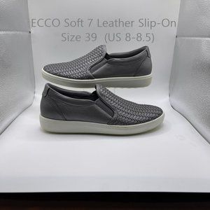 Womens ECCO Soft 7 Gray Woven Leather Slip-On Size 39 (US 8-8.5)